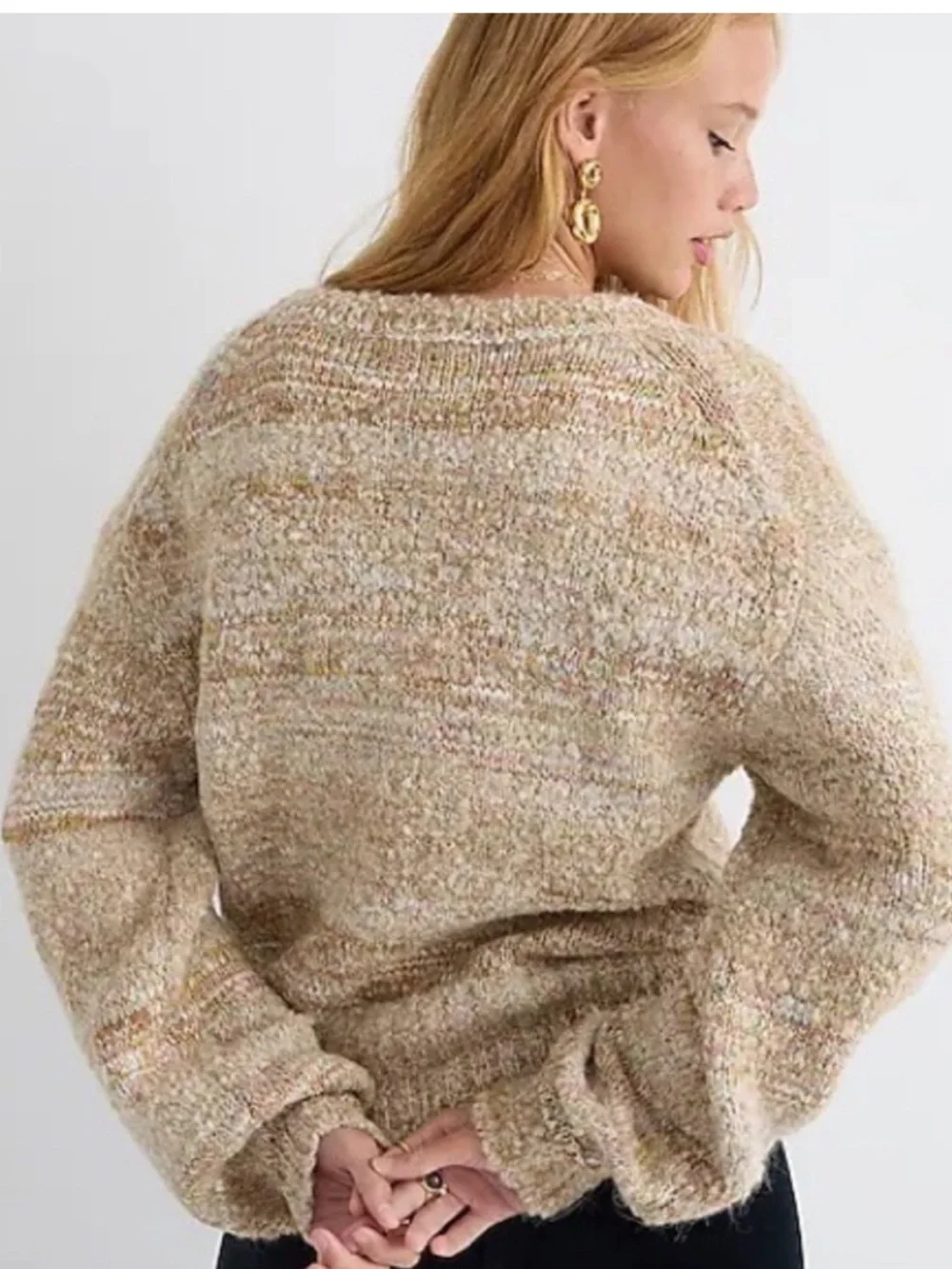 J. CREW Puff-sleeve V-neck sweater in space dye Wool Alpaca Blend
